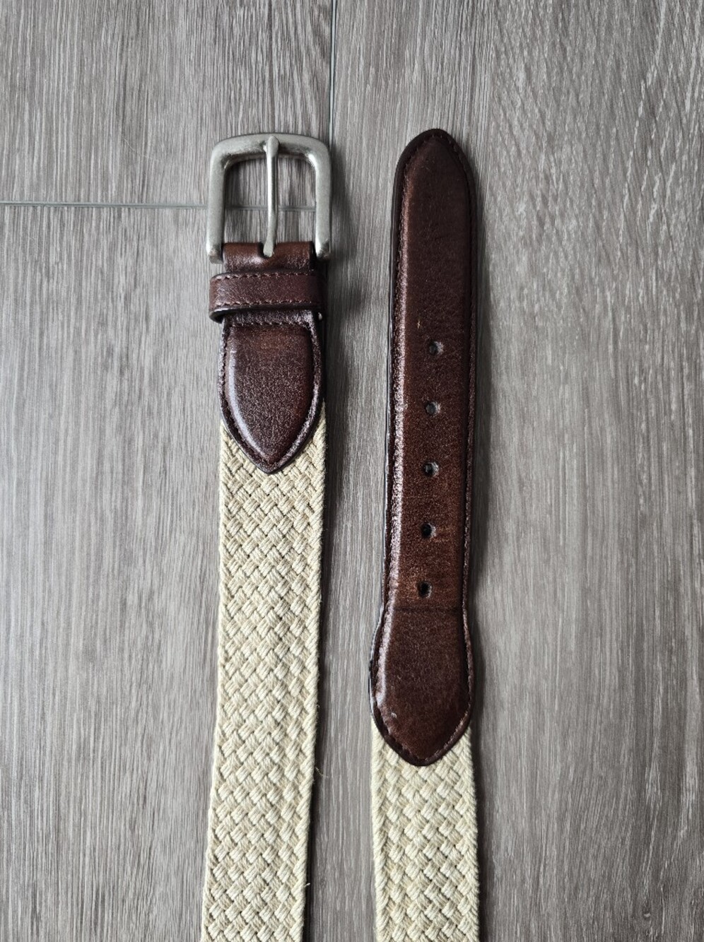 Thomas Bates Mens Organic Hemp Woven Belt Tan Brown Leather Trim Size 38